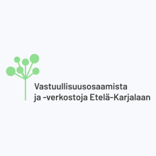 Logo, jossa vaaleanvihreä kukinto ja teksti Vastuullisuusosaamista ja -verkostoja Etelä-Karjalaan.